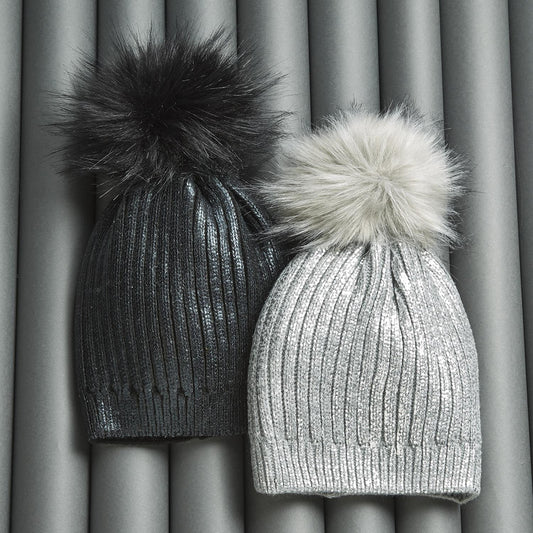 Metallic Hat With Pom Pom - BFF Here