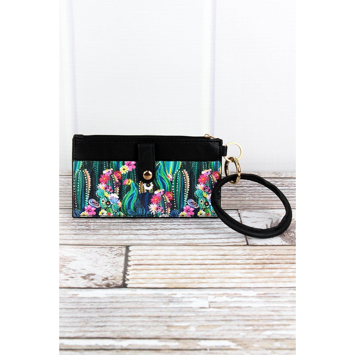 Floral Black Faux Leather Bangle Pouch -- Choice of Style - BFF Here