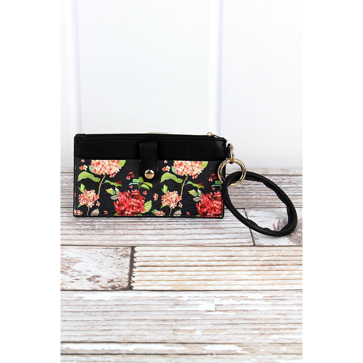 Floral Black Faux Leather Bangle Pouch -- Choice of Style - BFF Here