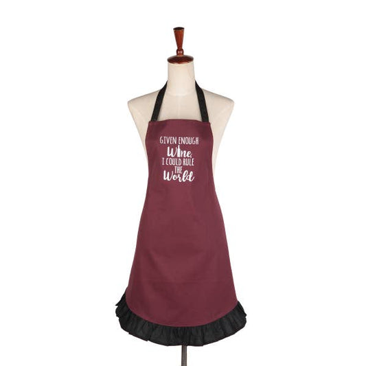 Given Enough Wine I Could Rule The World Embroidered Apron - BFF Here