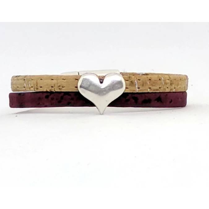 Hammered Heart Classic Cork Bracelet -- Choice of Size - BFF Here