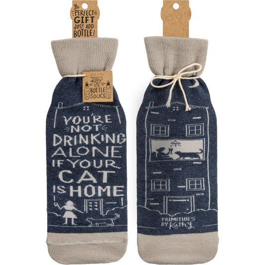 Not Drinking Alone If Cat Home -- Bottle Sock By PBK - BFF Here