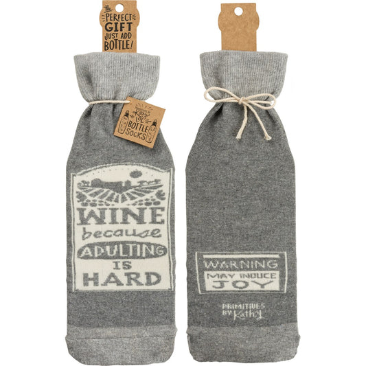 Wine Because Adulting Is Hard -- Bottle Sock By PBK - BFF Here