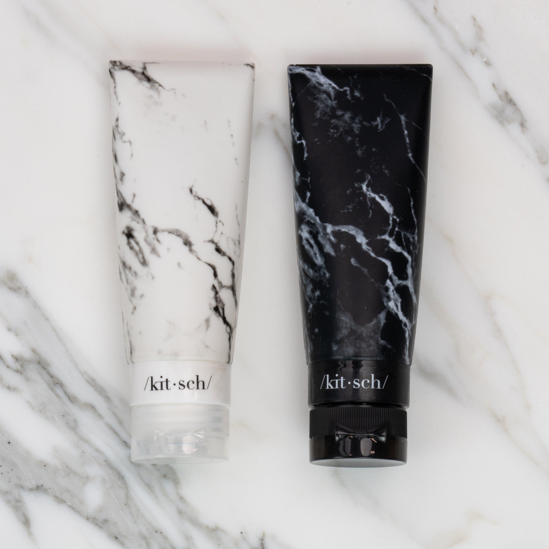 Refillable Silicone Bottle 2PC Set - Black & White Marble - BFF Here