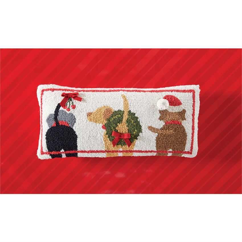 Three Dogs Hooked Wool Pillow by Mud Pie - BFF Here