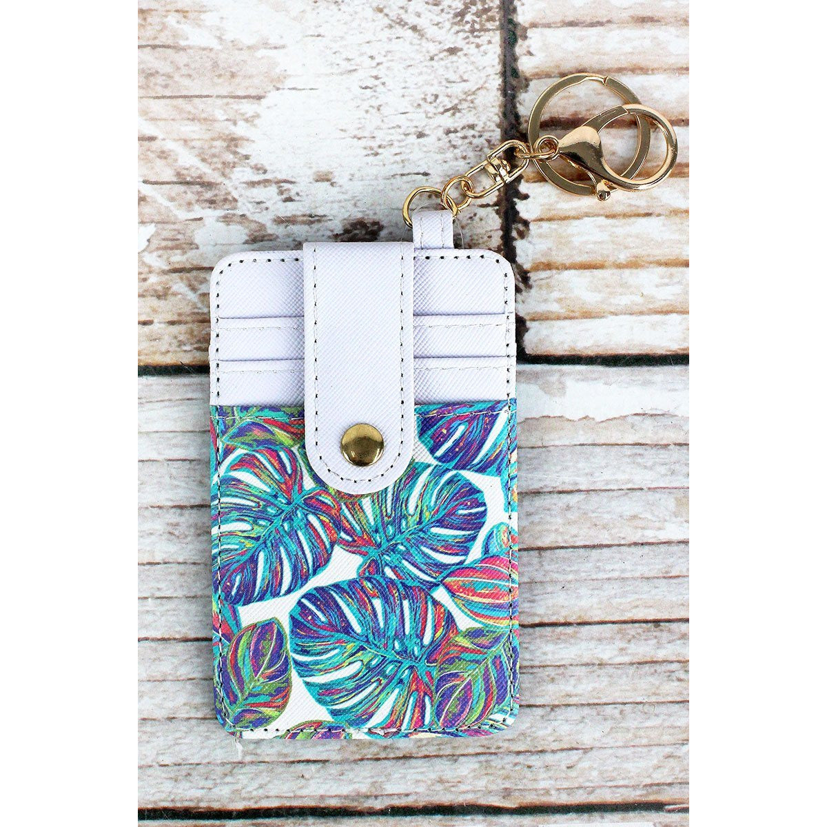 Tropical  Leather Credit Card Holder Keychain  -- Choice of Style - BFF Here