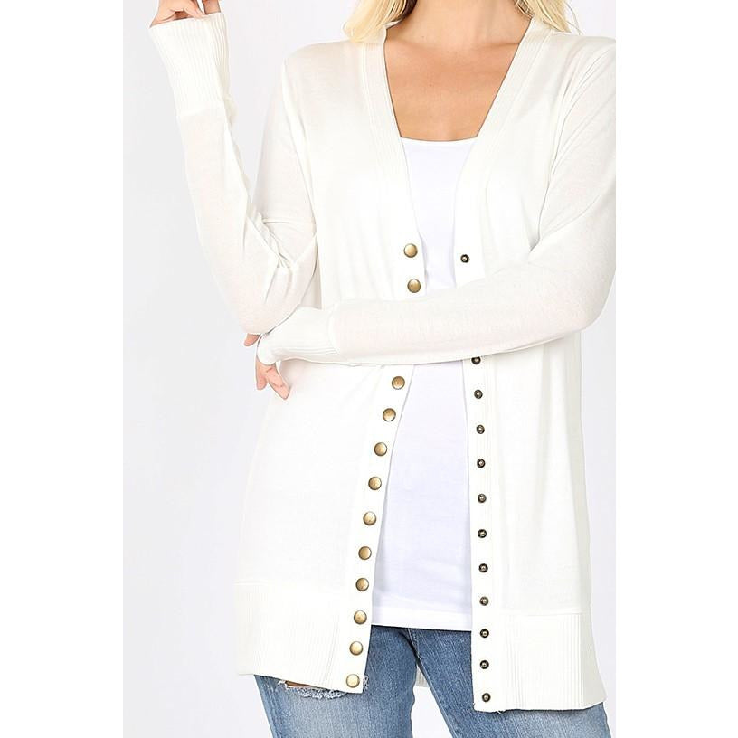 Snap Button Cardigan Sweater -- Ivory - BFF Here