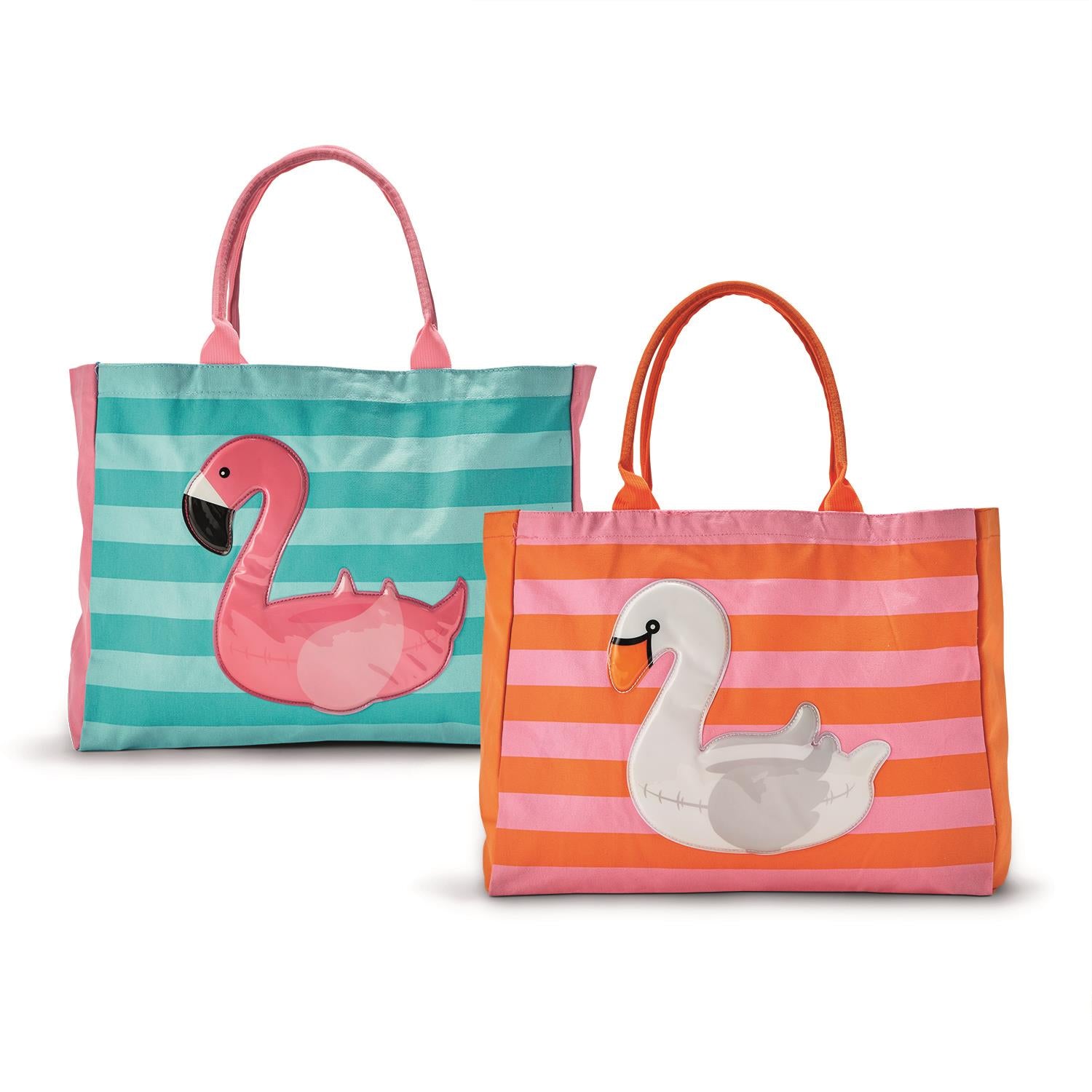 Float On Stripe Tote Bag -- Choice of Flamingo or Swan - BFF Here