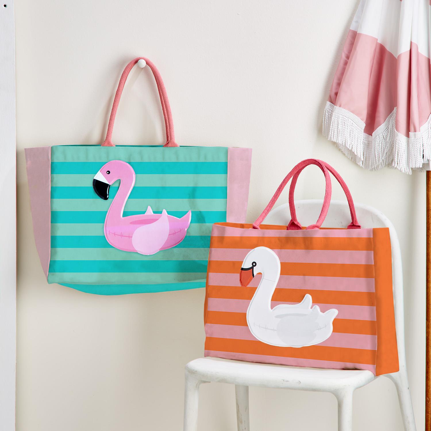 Float On Stripe Tote Bag -- Choice of Flamingo or Swan - BFF Here