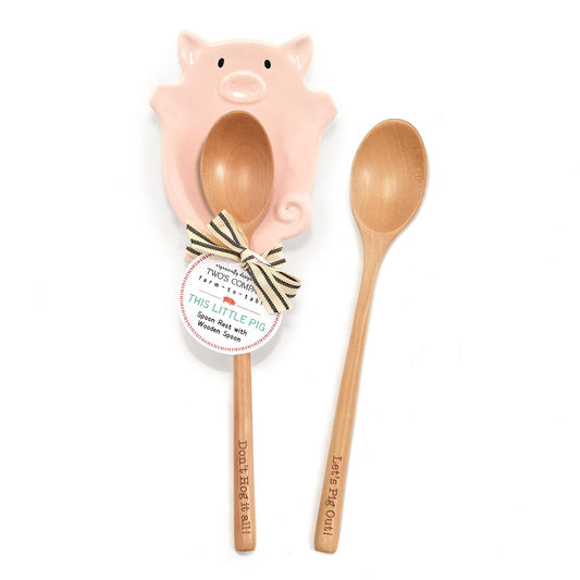 This Little Pig Spoon Rest with Wooden Spoon -- Choice of Saying - BFF Here