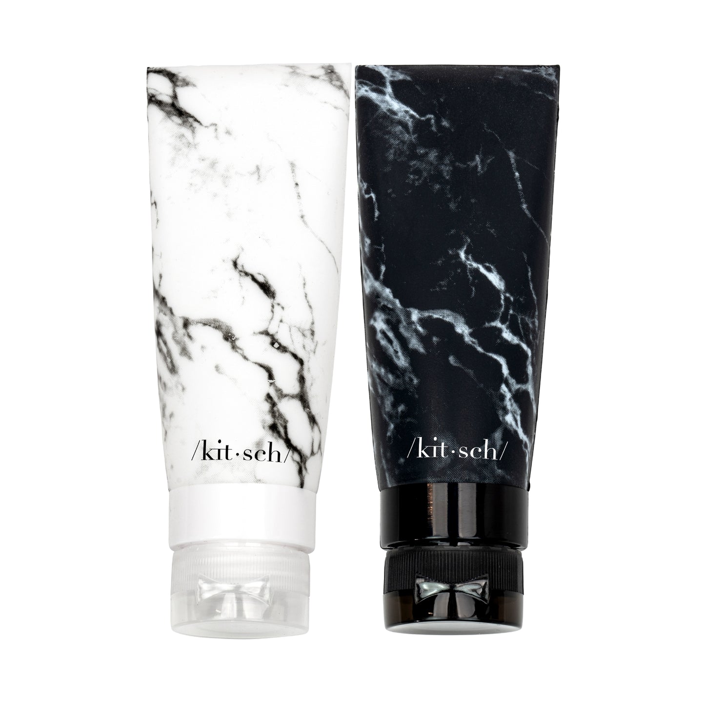 Refillable Silicone Bottle 2PC Set - Black & White Marble - BFF Here