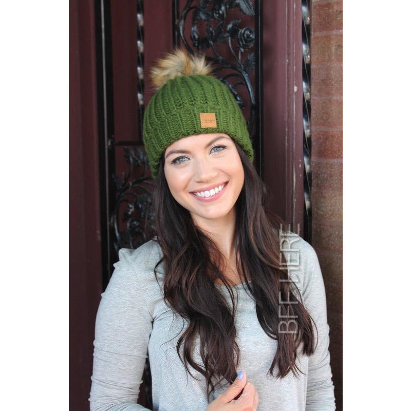 Green Knit Pom Hat - BFF Here