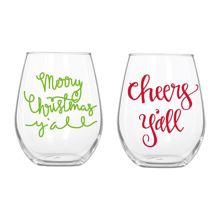 Christmas Cheer Set of 2 Wine Glasses -- Choice of Design - BFF Here