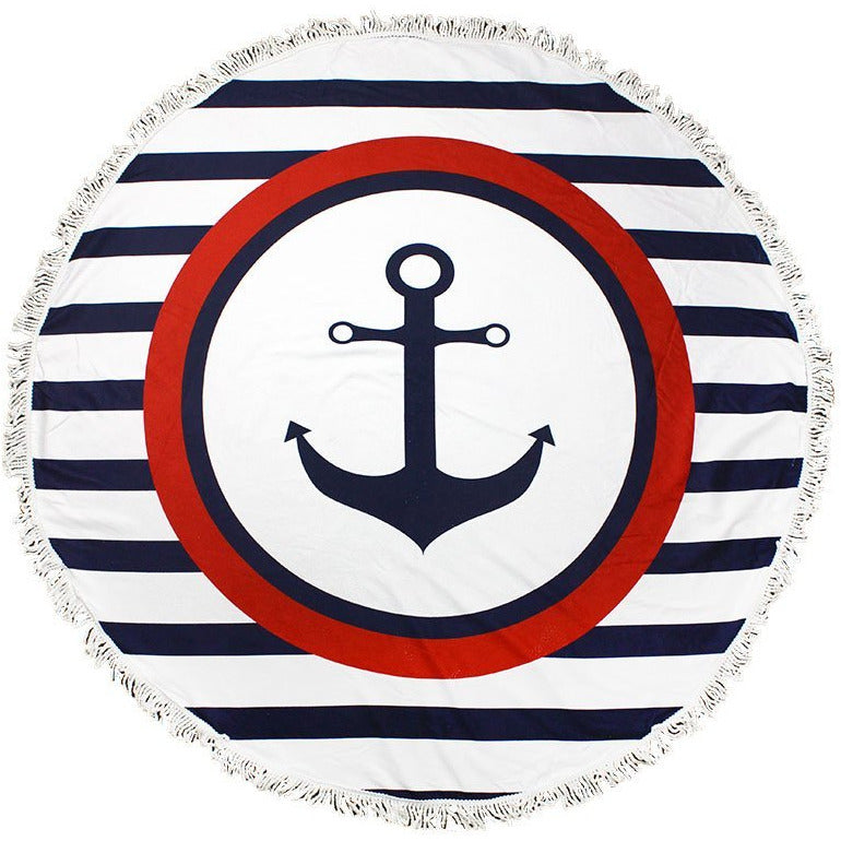 Nautical Stripes Anchor Round Beach Towel - BFF Here
