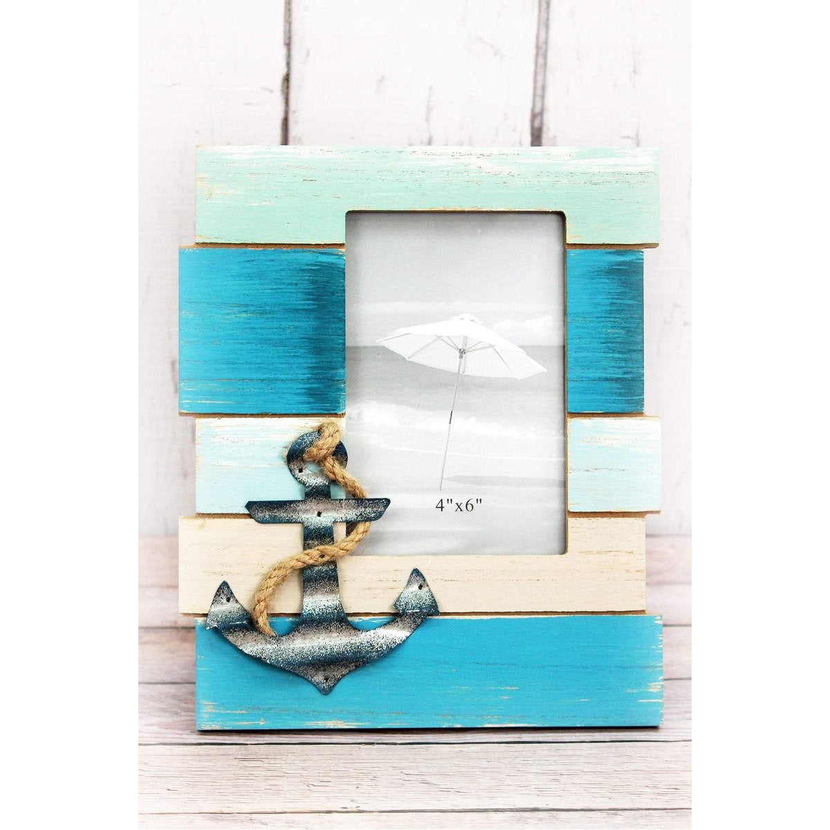 Ocean Stripes with Anchor 4x6 Wood Photo Frame - BFF Here