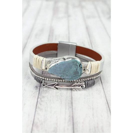 Silvertone Arrow and Turquoise Stone Multi-Strand Magnetic Bracelet - BFF Here