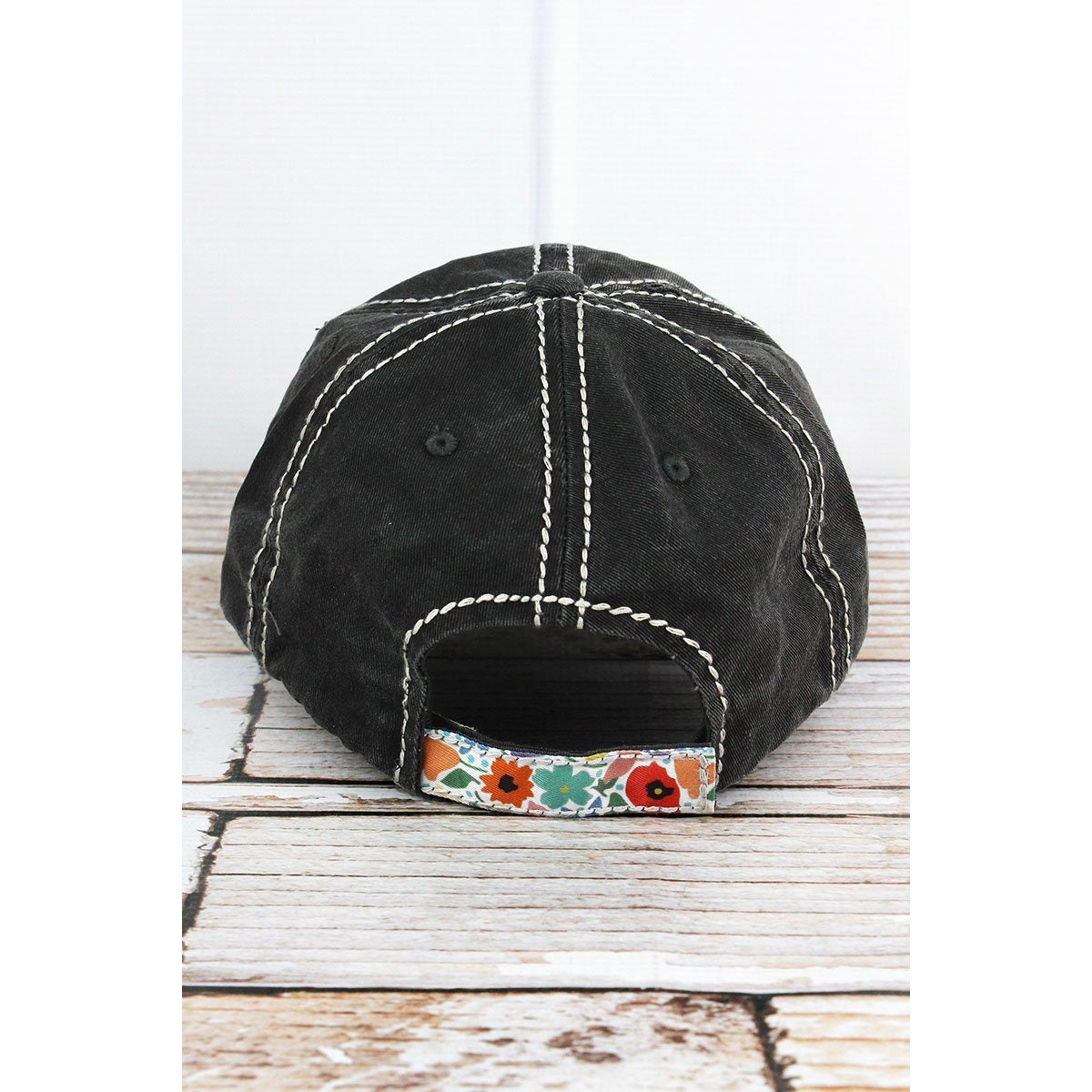 Distressed Black Floral Cactus Cap - BFF Here