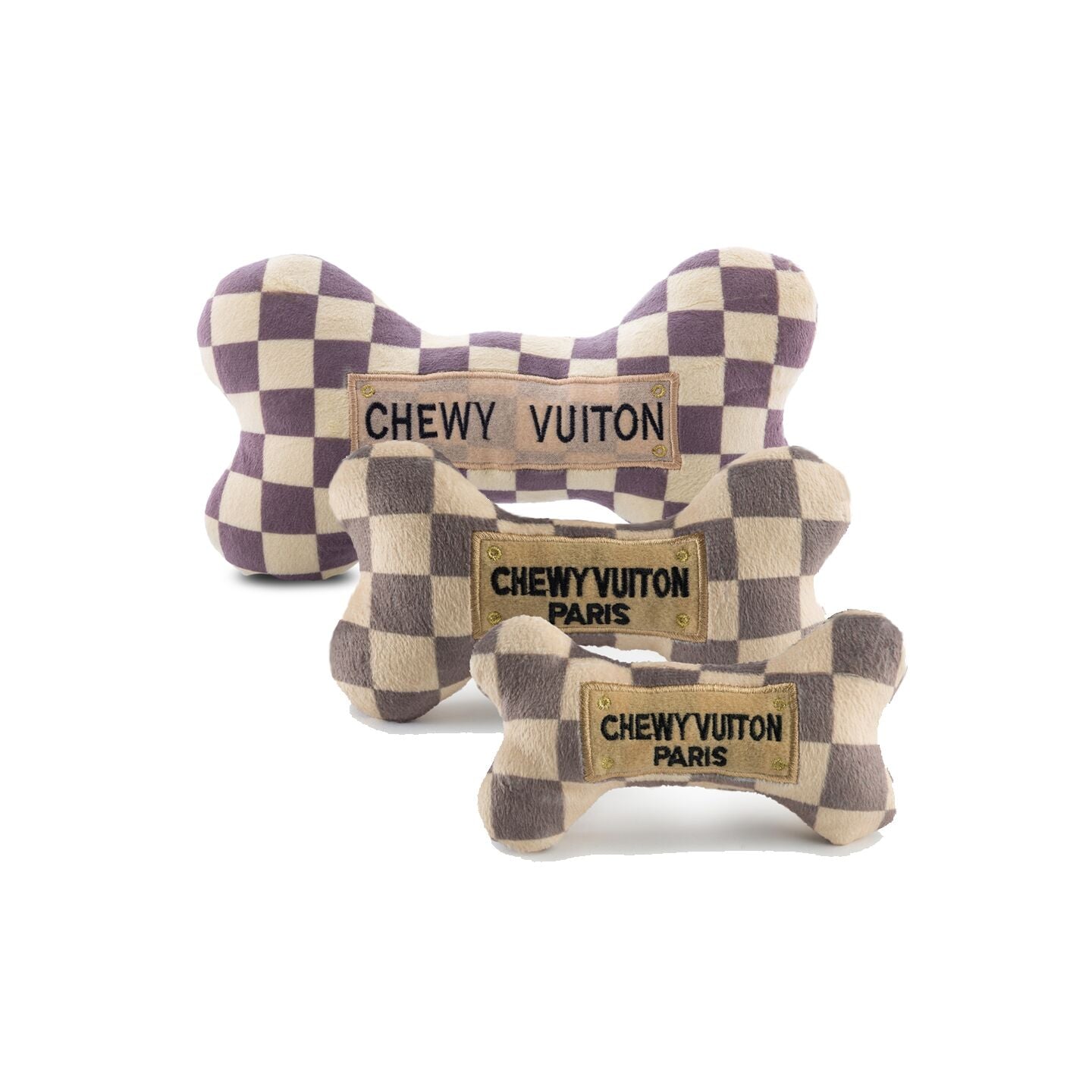 Chewy Vuiton Checker Bone Toy-- Choice of Size - BFF Here