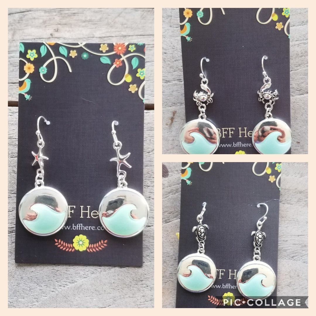 Turquoise Sea Glass and Sea Animal Earring -- Choice of Style - BFF Here