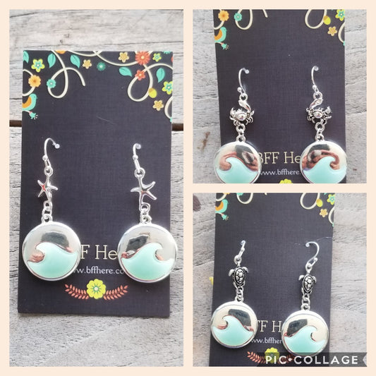 Turquoise Sea Glass and Sea Animal Earring -- Choice of Style - BFF Here