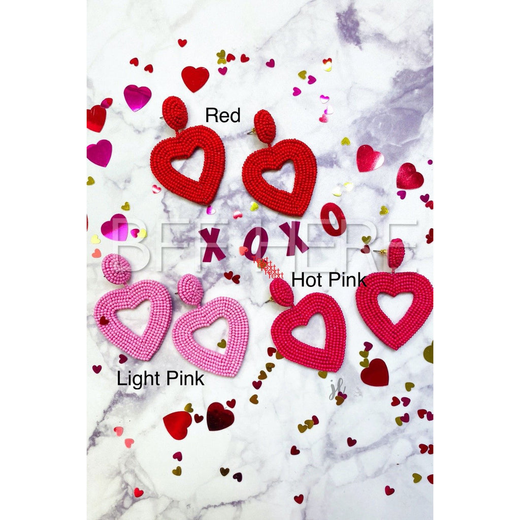 Be My Valentine Beaded Heart Earrings -- Choice of Color - BFF Here
