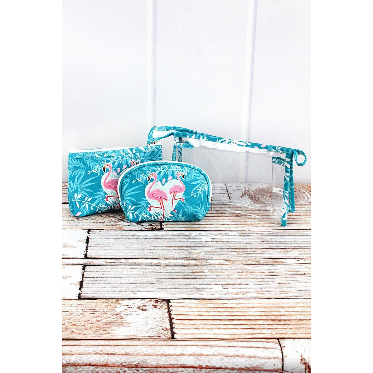 Flamingo Love and Clear 3 Piece Cosmetic Bag Set - BFF Here