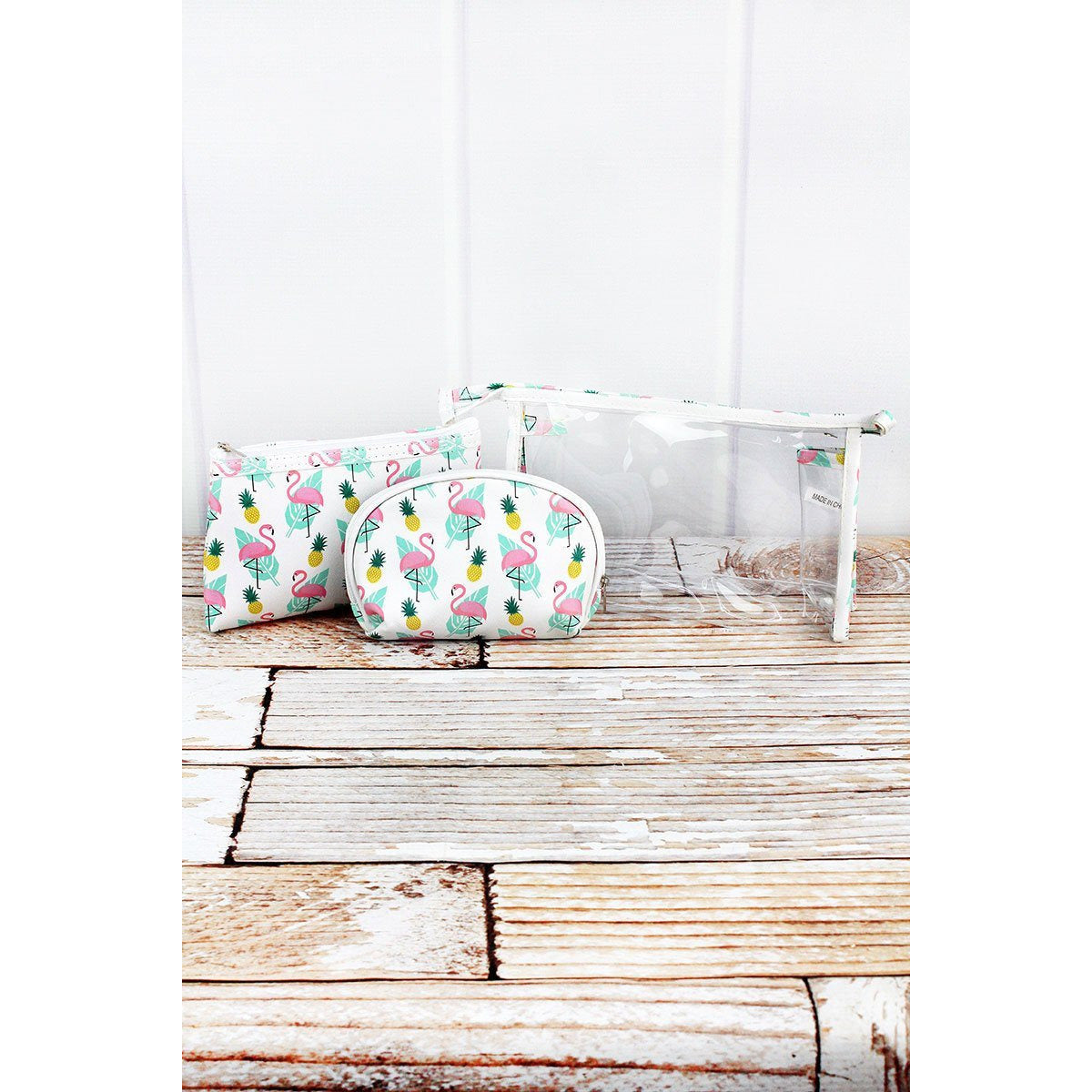 Flamingo Paradise and Clear 3 Piece Cosmetic Bag Set - BFF Here