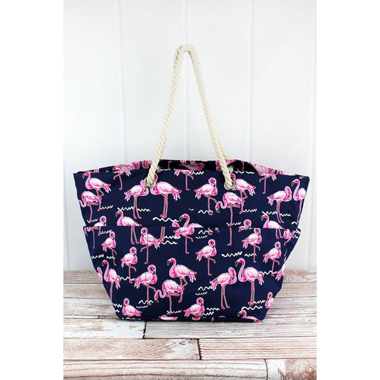 Flamingo Party Rope Handle Beach Tote - BFF Here