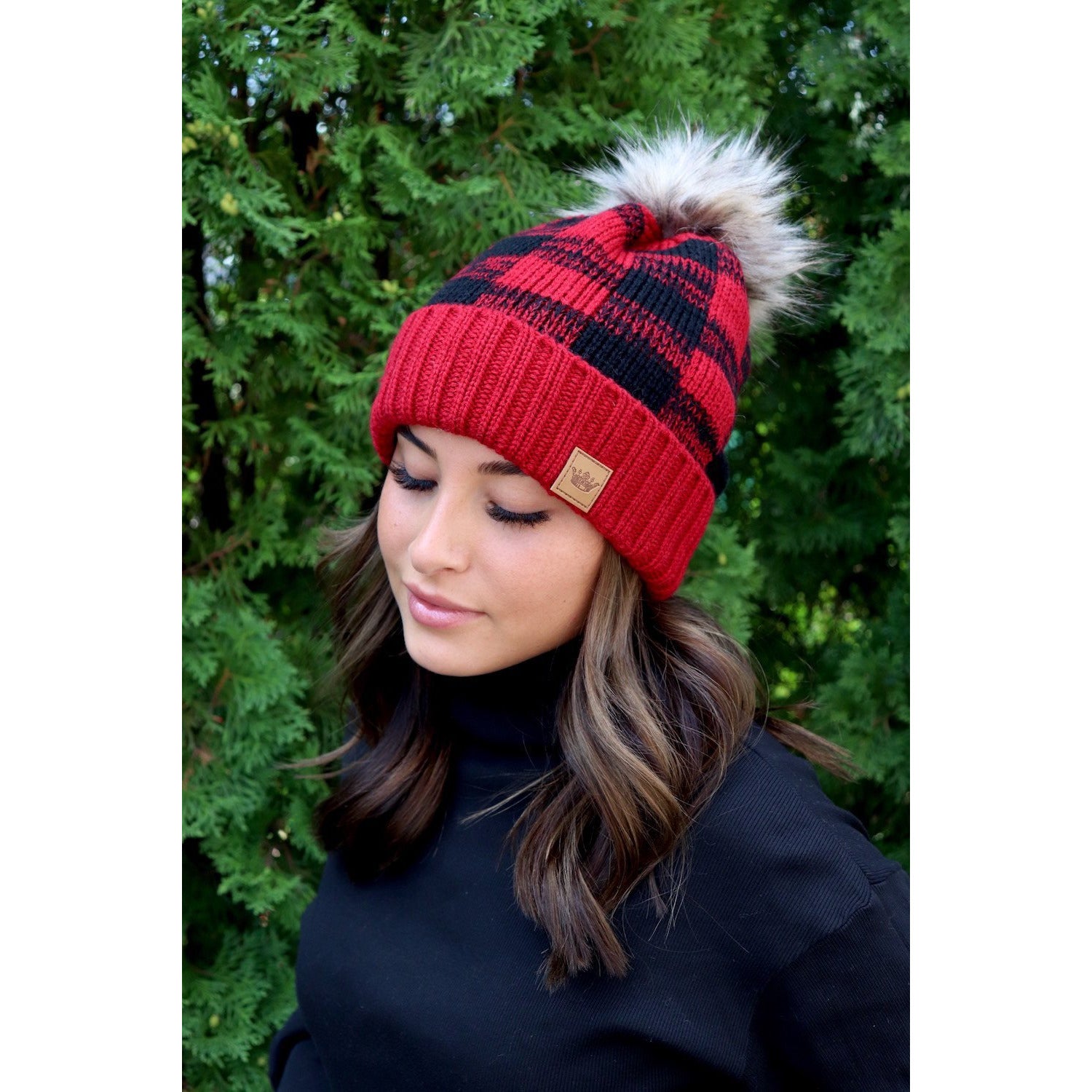 Black and Red Knit Pom Hat - BFF Here