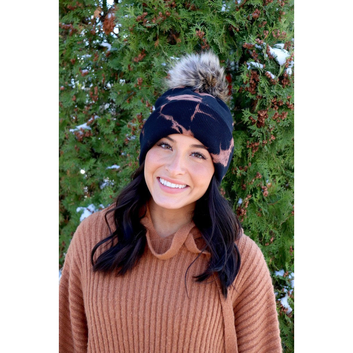 Black & Tan Tie Dye Pom Hat - BFF Here