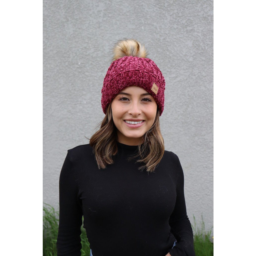 Maroon Chenille Accent Pom Hat - BFF Here