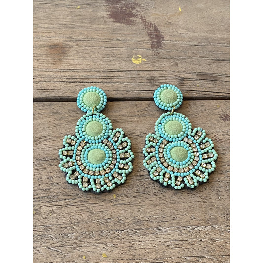 Amy Crystal and Seed Bead Earrings -- Mint - BFF Here