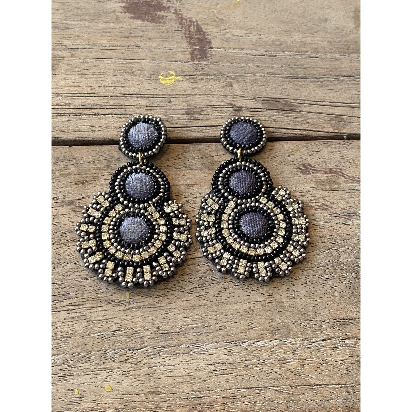 Amy Crystal and Seed Bead Earrings -- Black - BFF Here