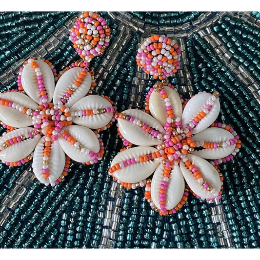 Coral Seed Bead and Shell Earrings - BFF Here