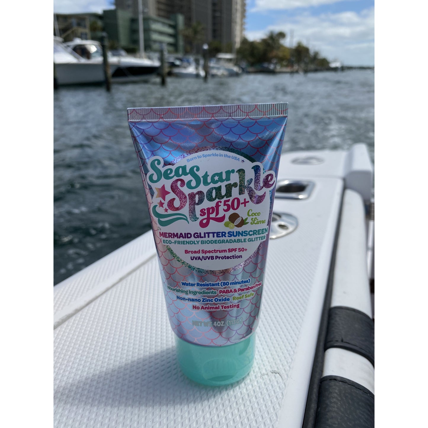 Sea Star Sparkle Mermaid Coco Lime SPF 50+ Glitter Sunsreen - BFF Here