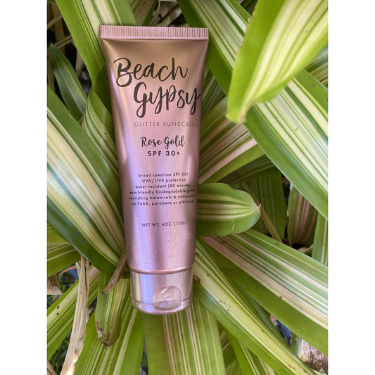 Beach Gypsy Rose Gold SPF 30+ Biodegradable Glitter Sunscreen - BFF Here