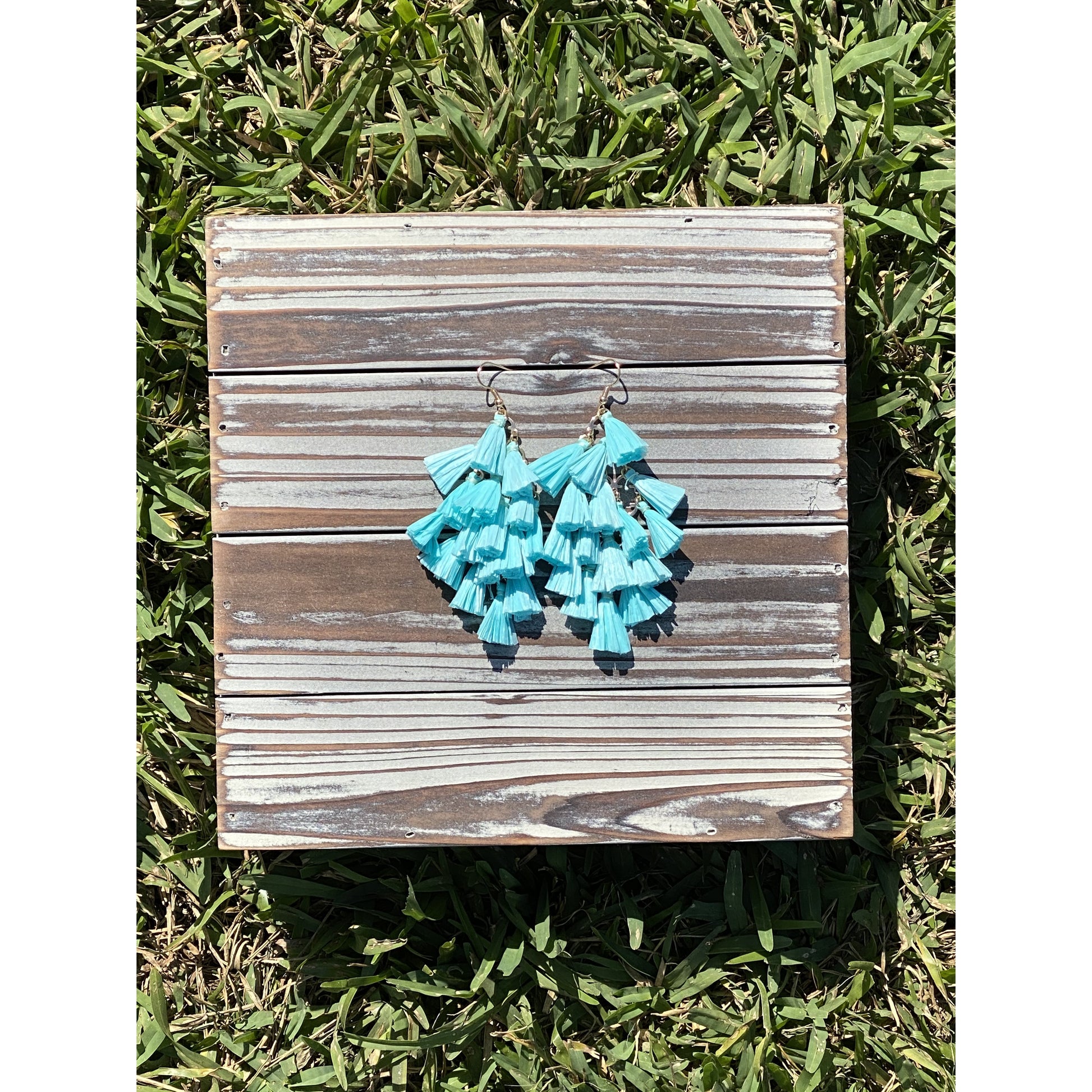 Mint Raffia Tassel Dangle Earrings - BFF Here