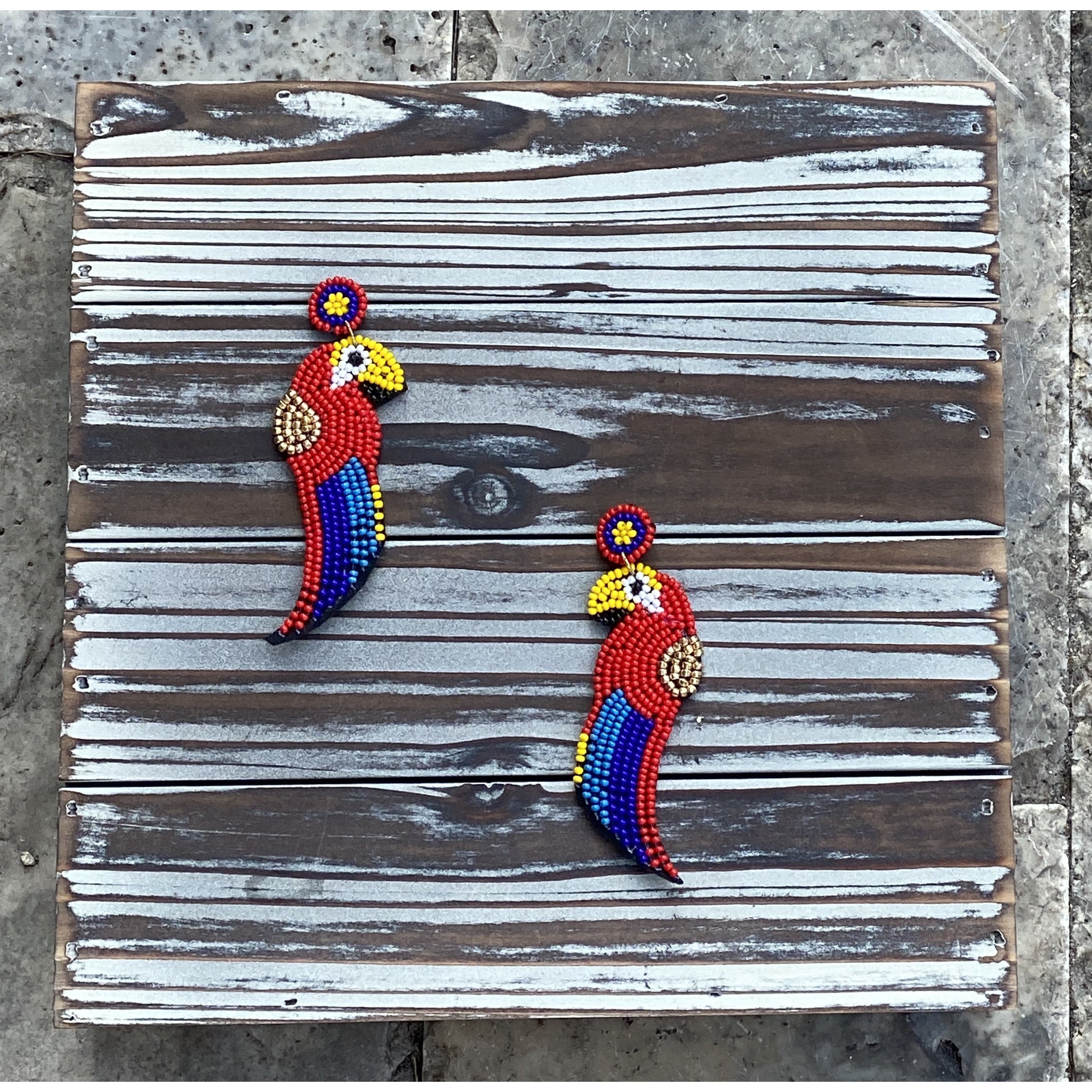 Scarlet Macaw Seed Bead Earrings - BFF Here
