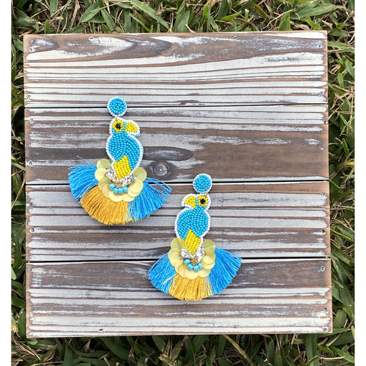 Rachel Seed Bead Tassel Earrings -- Blue & Yellow - BFF Here