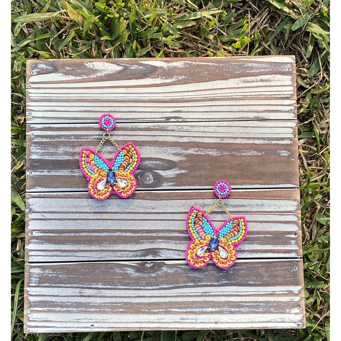 Fuchsia Embellished Butterfly Earrings - BFF Here