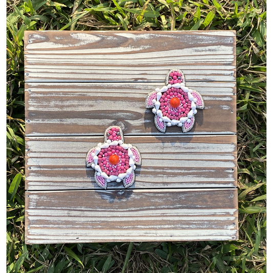 Coral Seed Bead Turtle Earrings - BFF Here