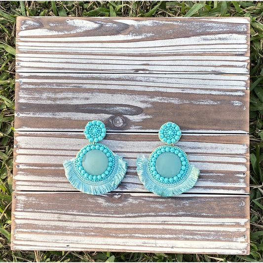 Aqua Stone Seed Bead Earrings - BFF Here