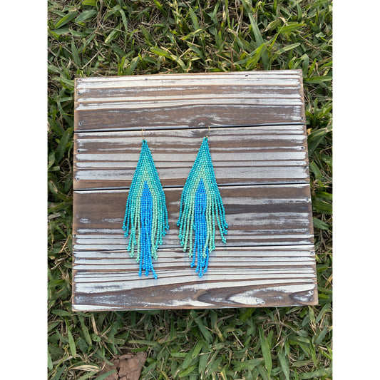 Turquoise Ombre Fringe Seed Bead Earrings - BFF Here