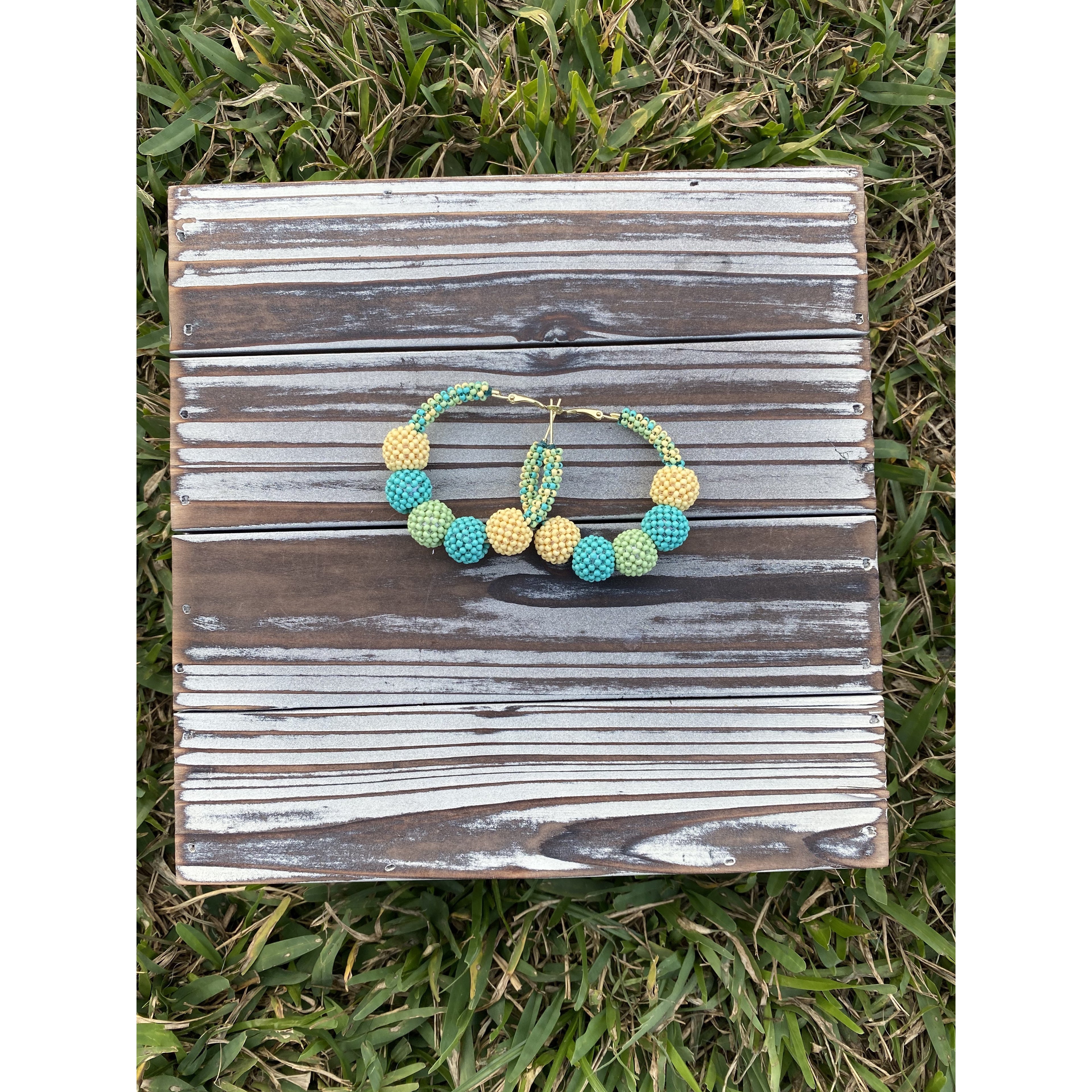Mint Multi-Color Seed Bead Hoop Earrings - BFF Here