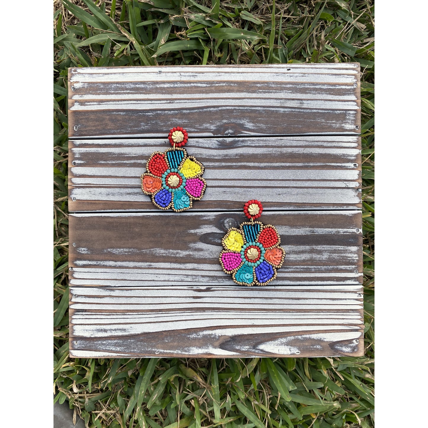 Multi-Color Flower Seed Bead Earrings - BFF Here