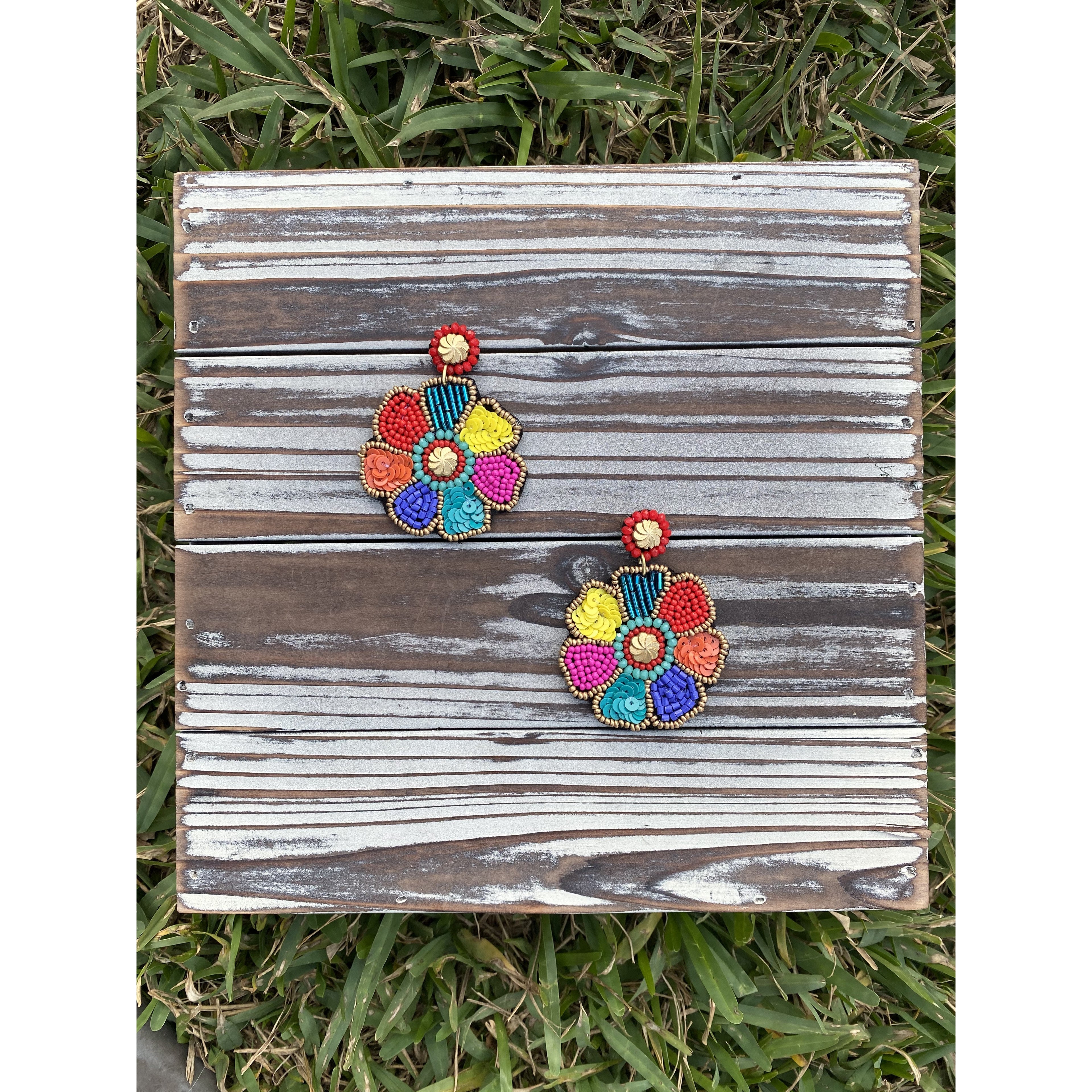 Multi-Color Flower Seed Bead Earrings - BFF Here