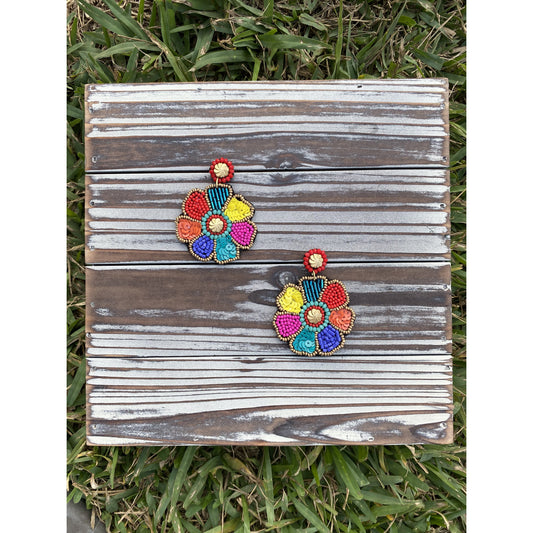 Multi-Color Flower Seed Bead Earrings - BFF Here