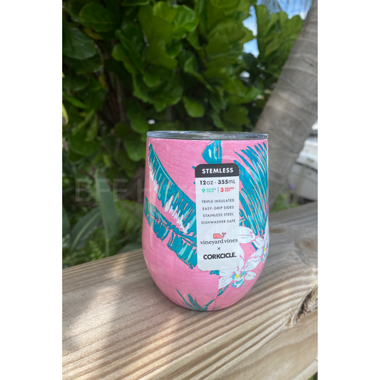 12oz Stemless Vineyard Vines by Corkcicle  -- Pink Tropical Flowers - BFF Here