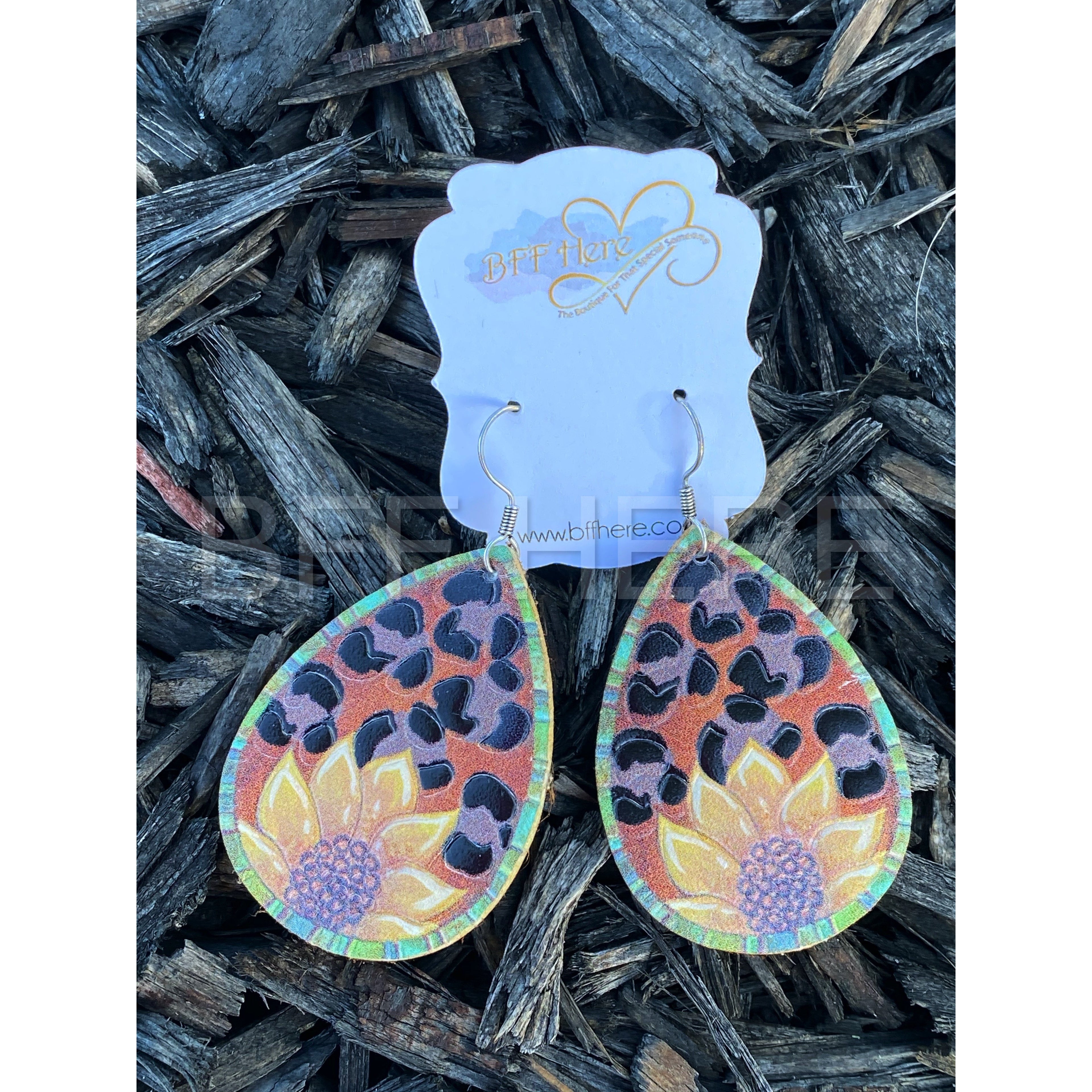 Leather Sunflower Teardrop Earrings - BFF Here