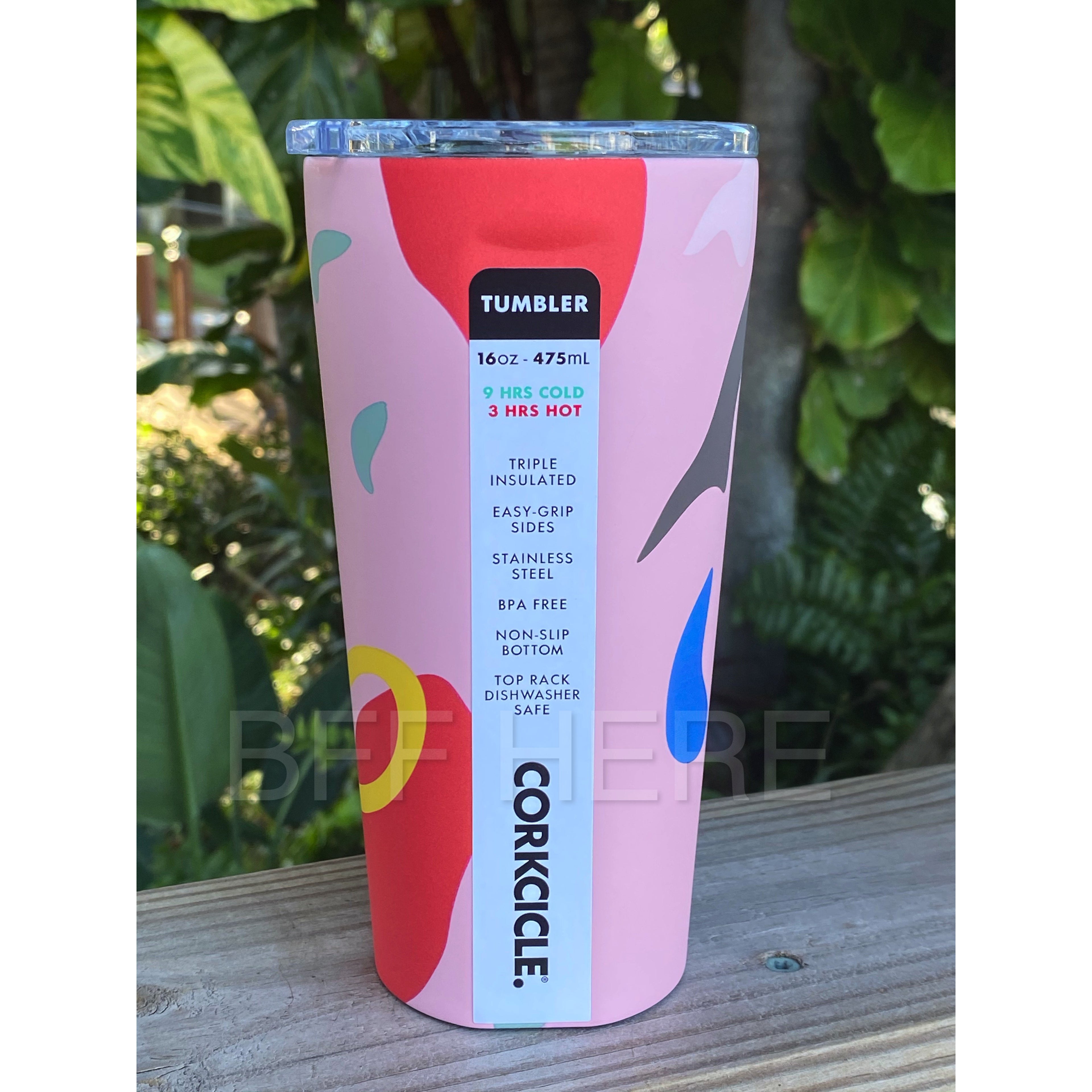16 oz Tumbler By Corkcicle -- Poketo Pink Party - BFF Here
